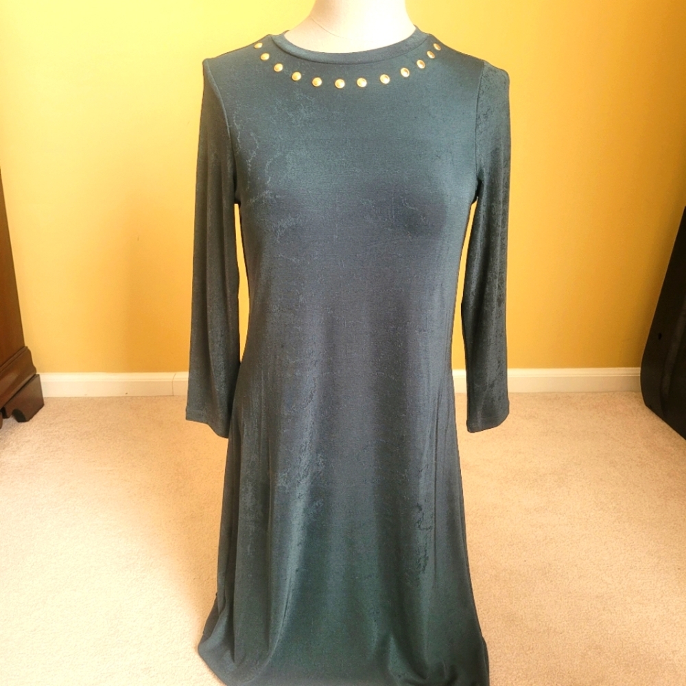 Like New Michael Kors Elegant Green Dress with Gold Accents